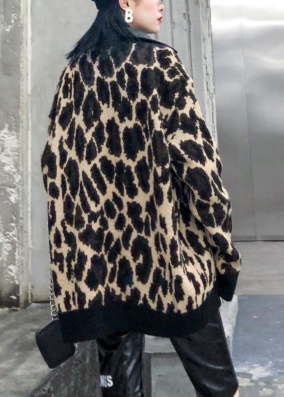 Drune | Leopard Mode Mäntel Damen Baumwolle Revers Reißverschluss Überbekleidung