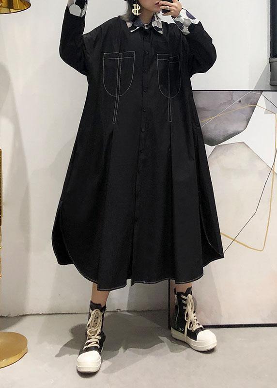 Drune | schwarze Mode Mäntel Damen Blusen Stoffe seitlich offene Mäntel