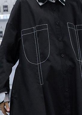 Drune | schwarze Mode Mäntel Damen Blusen Stoffe seitlich offene Mäntel