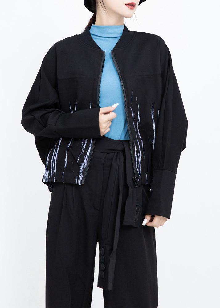 Drune | elastischer Saum Plus Size Druckkleidung für Frauen schwarze Alltagsmäntel