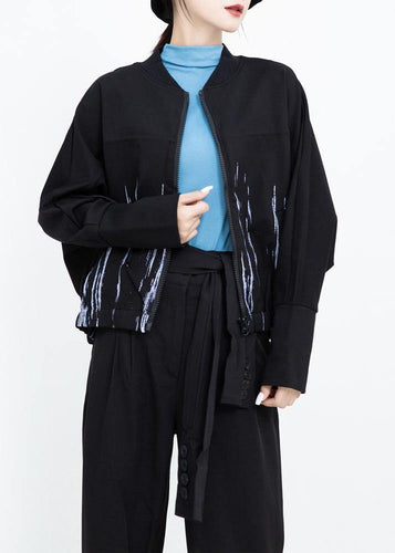 Drune | elastischer Saum Plus Size Druckkleidung für Frauen schwarze Alltagsmäntel