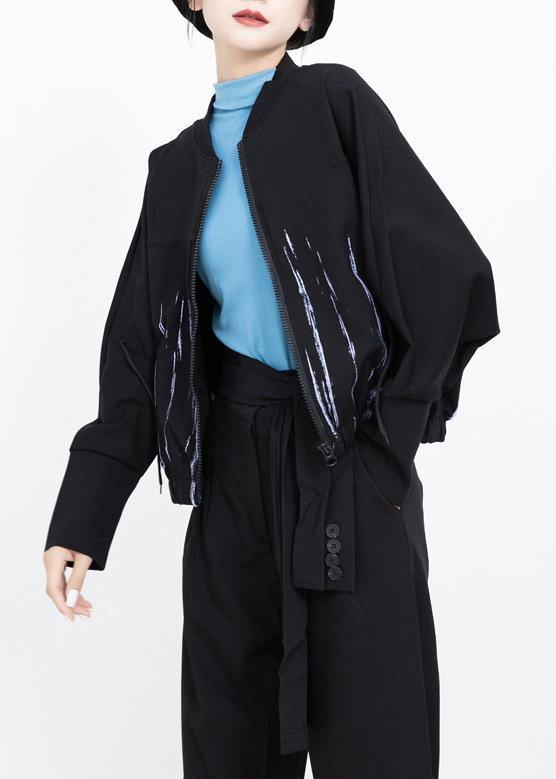 Drune | elastischer Saum Plus Size Druckkleidung für Frauen schwarze Alltagsmäntel