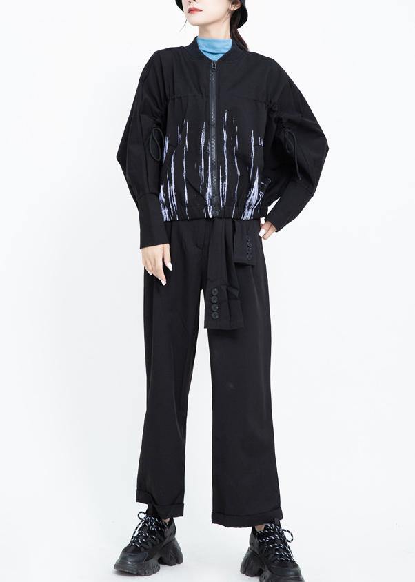 Drune | elastischer Saum Plus Size Druckkleidung für Frauen schwarze Alltagsmäntel