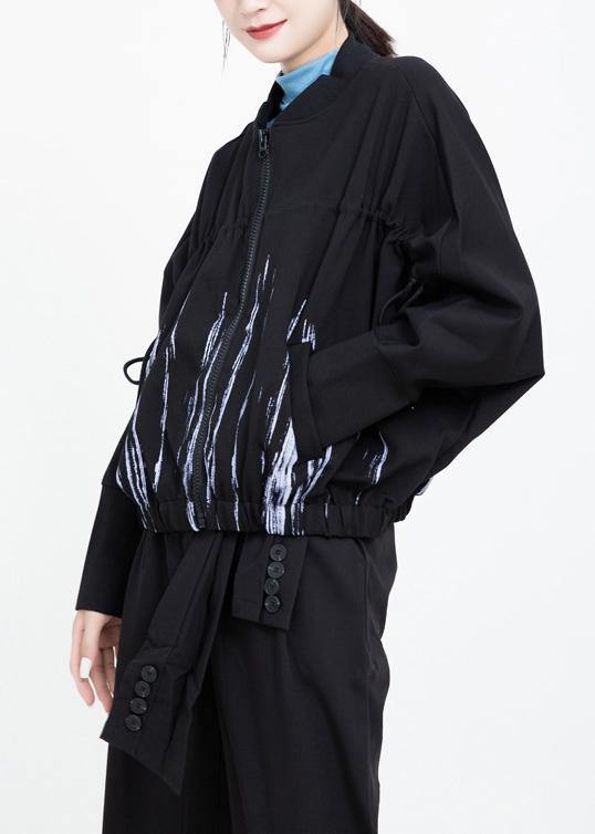 Drune | elastischer Saum Plus Size Druckkleidung für Frauen schwarze Alltagsmäntel