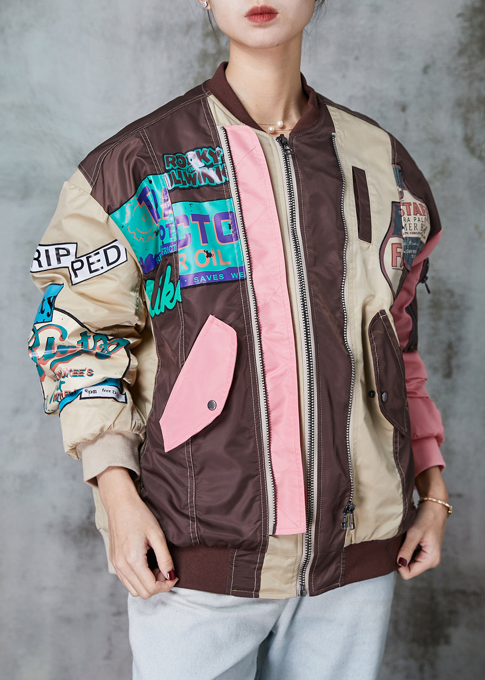 Drune | Design Colorblock Zip Up Patchwork Feine Baumwollgefüllte Mäntel
