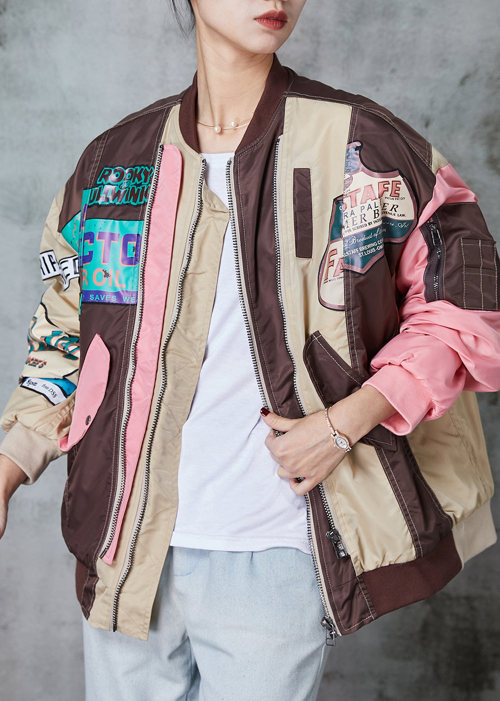 Drune | Design Colorblock Zip Up Patchwork Feine Baumwollgefüllte Mäntel
