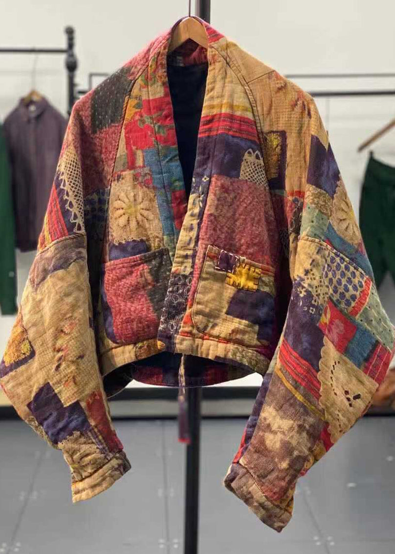 Drune | Gelber asymmetrischer Druck feine Baumwollgefüllte Mäntel Winter