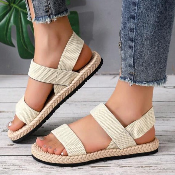 Drune | Sandalen Flach Elastische Riemen Sommerschuhe Damen Sandalen