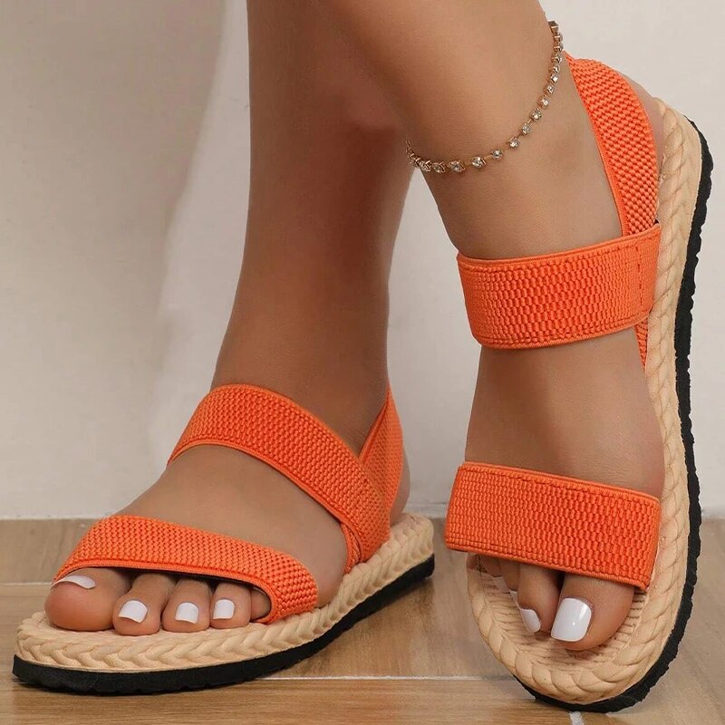 Drune | Sandalen Flach Elastische Riemen Sommerschuhe Damen Sandalen
