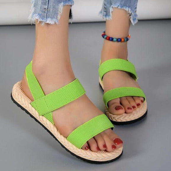 Drune | Sandalen Flach Elastische Riemen Sommerschuhe Damen Sandalen