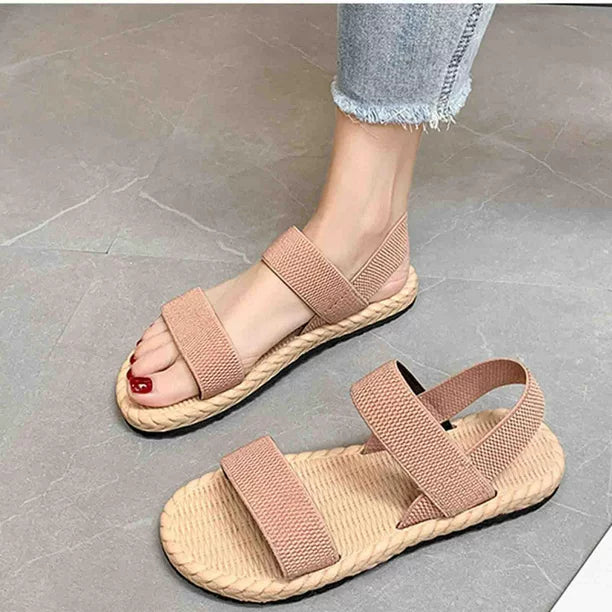 Drune | Sandalen Flach Elastische Riemen Sommerschuhe Damen Sandalen