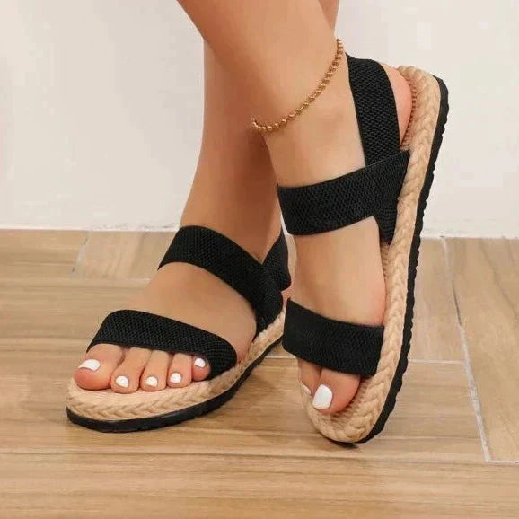 Drune | Sandalen Flach Elastische Riemen Sommerschuhe Damen Sandalen