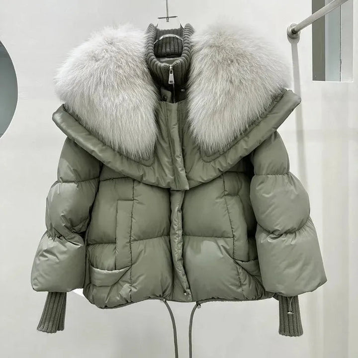 Drune | Damen Warmer Kurzer Mantel mit Gepolsterter Kapuze