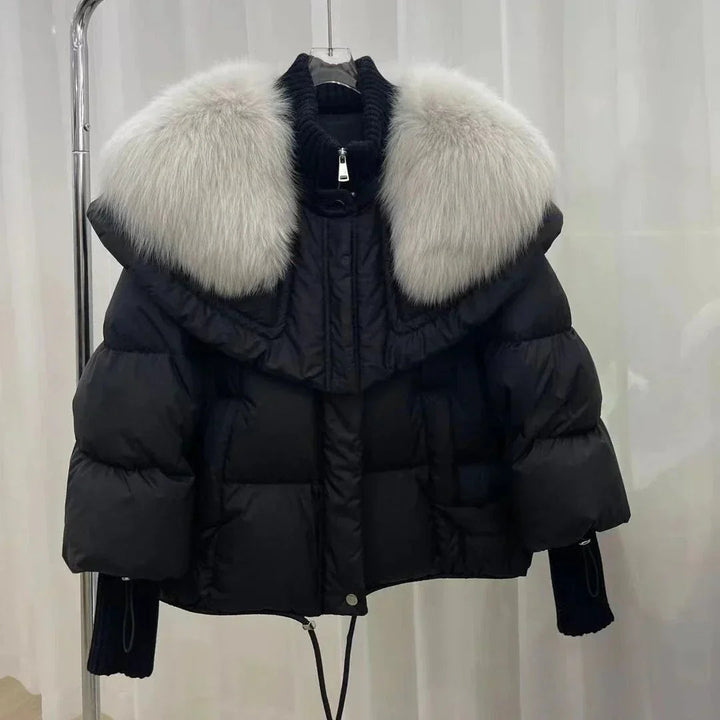 Drune | Damen Warmer Kurzer Mantel mit Gepolsterter Kapuze