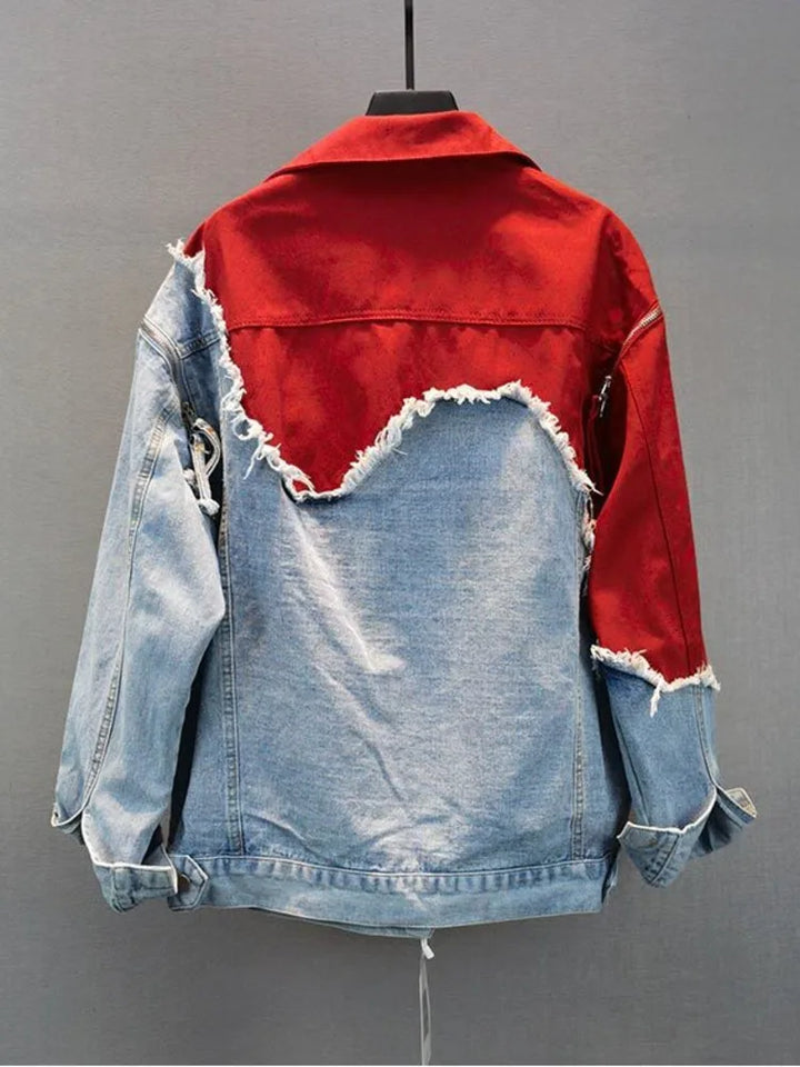 inspirierte Jeans-Patchwork-Jacke