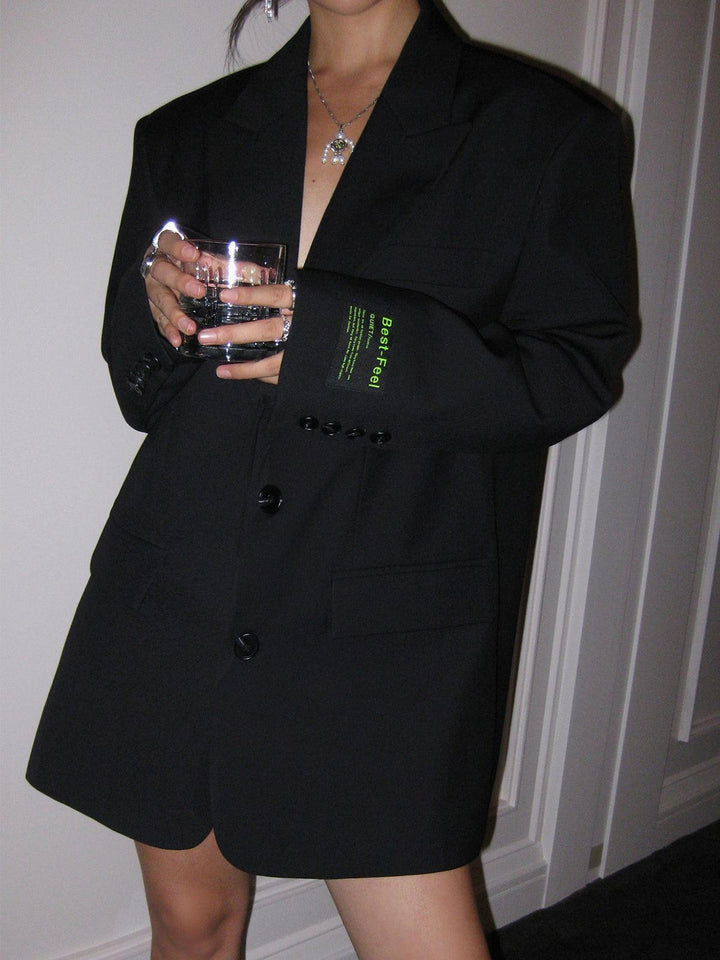 Drune | Blazer Damen Graue Einreihige Lange Blazerjacke