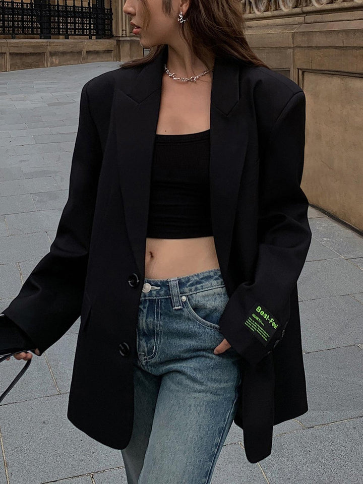 Drune | Blazer Damen Graue Einreihige Lange Blazerjacke