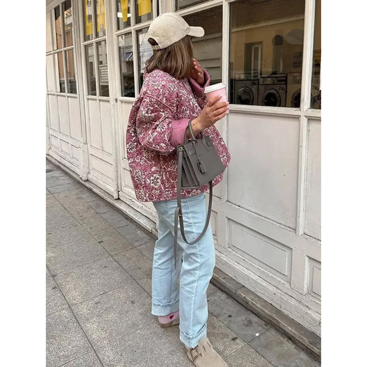Drune | Jacke Damenjacke mit Blumenmuster in Rosa, Dünn Gesteppt