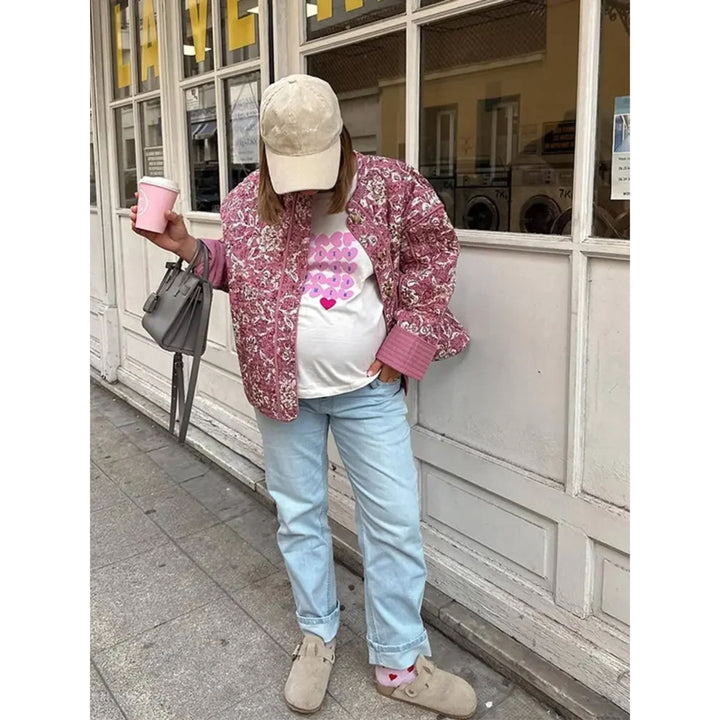 Drune | Jacke Damenjacke mit Blumenmuster in Rosa, Dünn Gesteppt