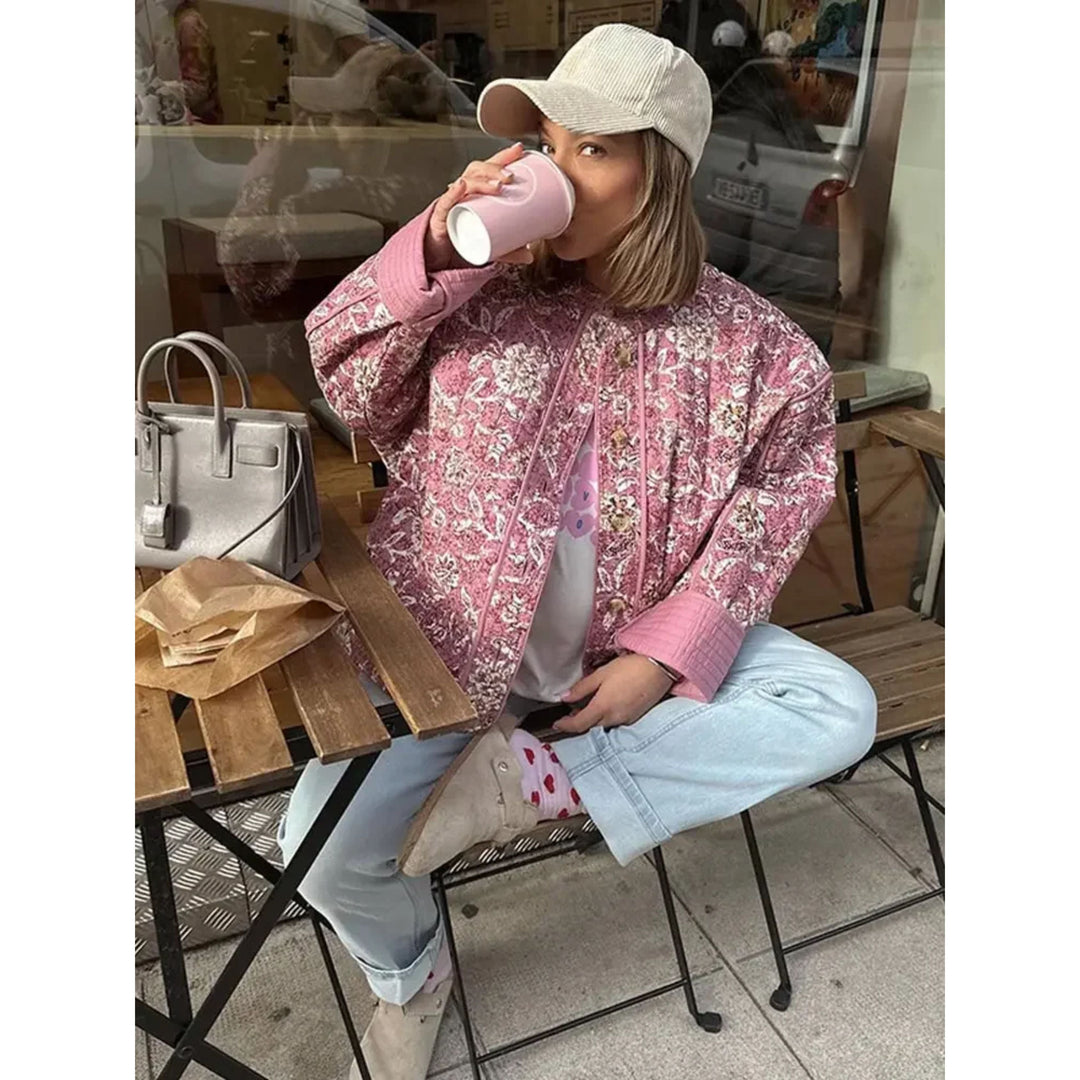 Drune | Jacke Damenjacke mit Blumenmuster in Rosa, Dünn Gesteppt