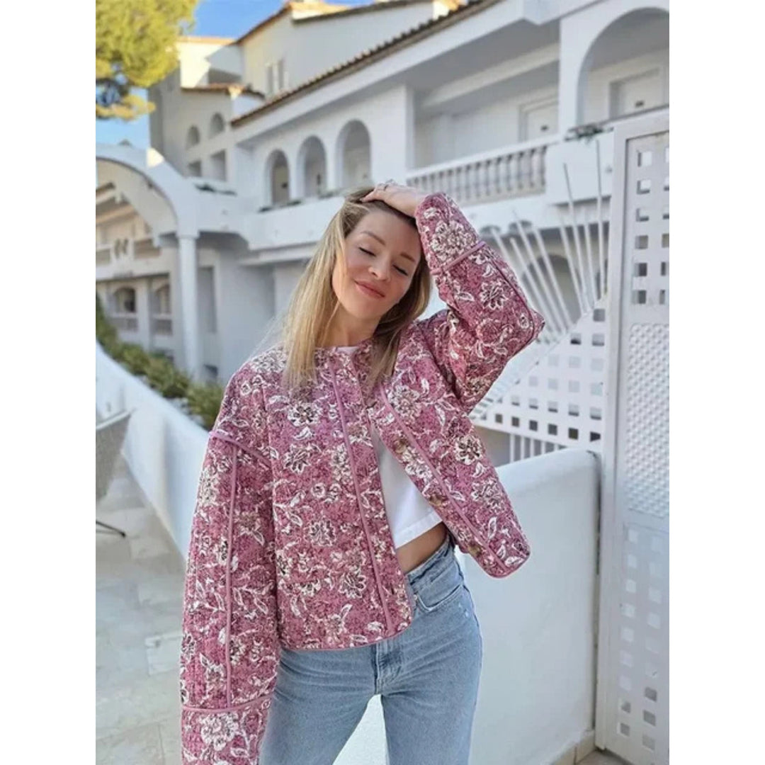 Drune | Jacke Damenjacke mit Blumenmuster in Rosa, Dünn Gesteppt