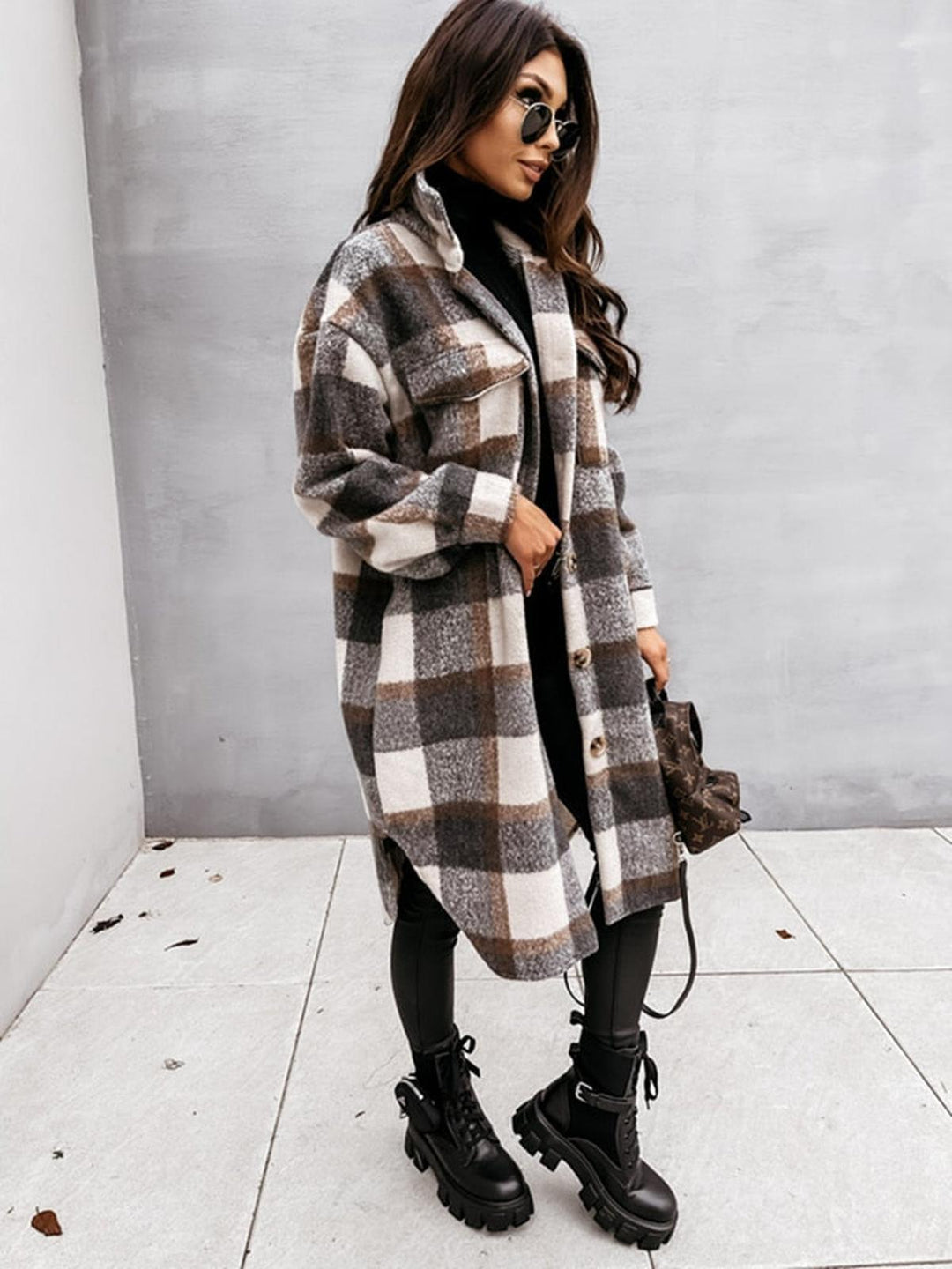 Drune | Übergröße Karo Wolljacke Für Damen