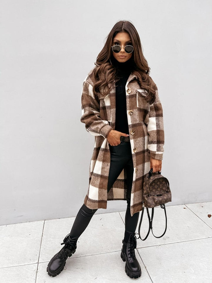 Drune | Übergröße Karo Wolljacke Für Damen