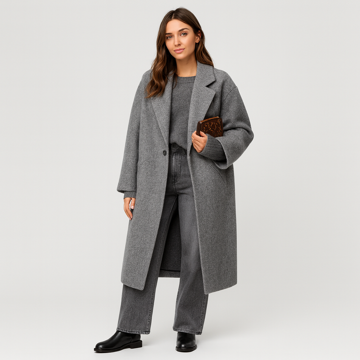 Drune | Wolljacke Lang Lockere Passform Wintertrenchcoat Winterjacke für Damen