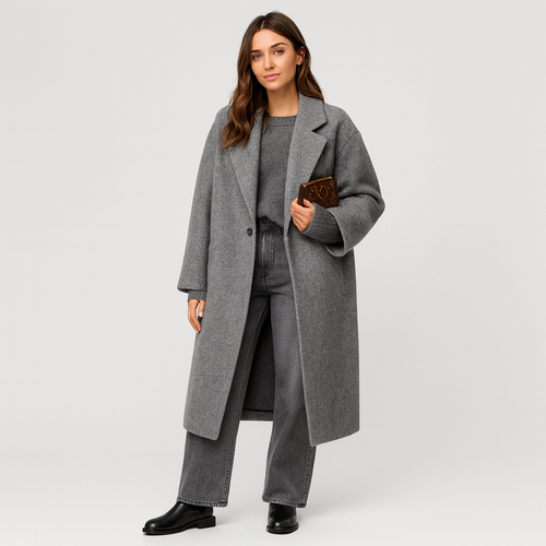 Drune | Wolljacke Lang Lockere Passform Wintertrenchcoat Winterjacke für Damen