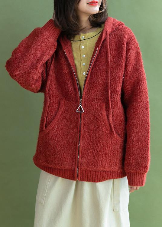 Drune | Strickoberbekleidung Übergröße rote Kapuzenstrickjacken