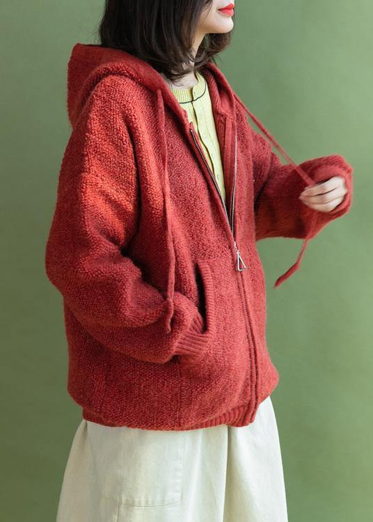 Drune | Strickoberbekleidung Übergröße rote Kapuzenstrickjacken