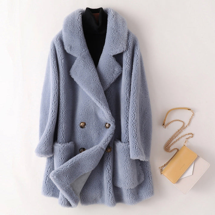 Drune | Damen Oversized Teddyjacke mit breitem Revers und doppelter Knopfleiste