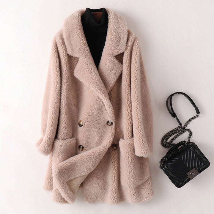 Drune | Damen Oversized Teddyjacke mit breitem Revers und doppelter Knopfleiste