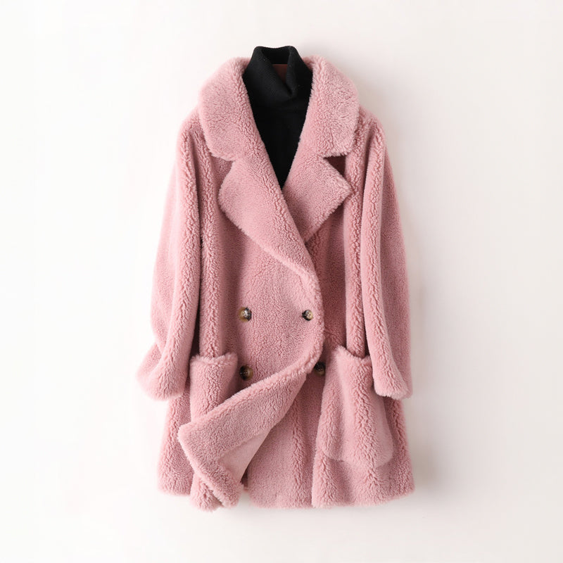 Drune | Damen Oversized Teddyjacke mit breitem Revers und doppelter Knopfleiste