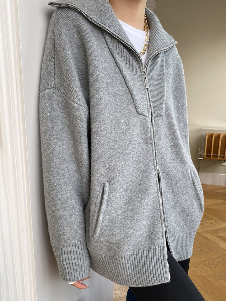 Drune | Damen Übergröße Strickjacke mit offenem Kragen und langen Ärmeln