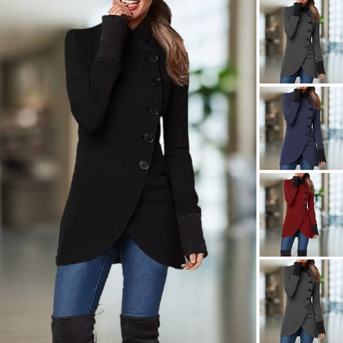 Drune | Wollmischung Hoher Kragen Knöpfe Asymmetrischer Schnitt Elegante Passform