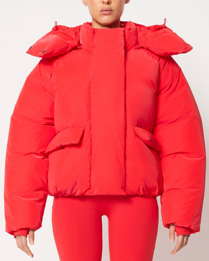 Drune | Jacke Damen Hoher Kragen Kapuzen Reißverschluss Design Baumwollgefütterte Jacke