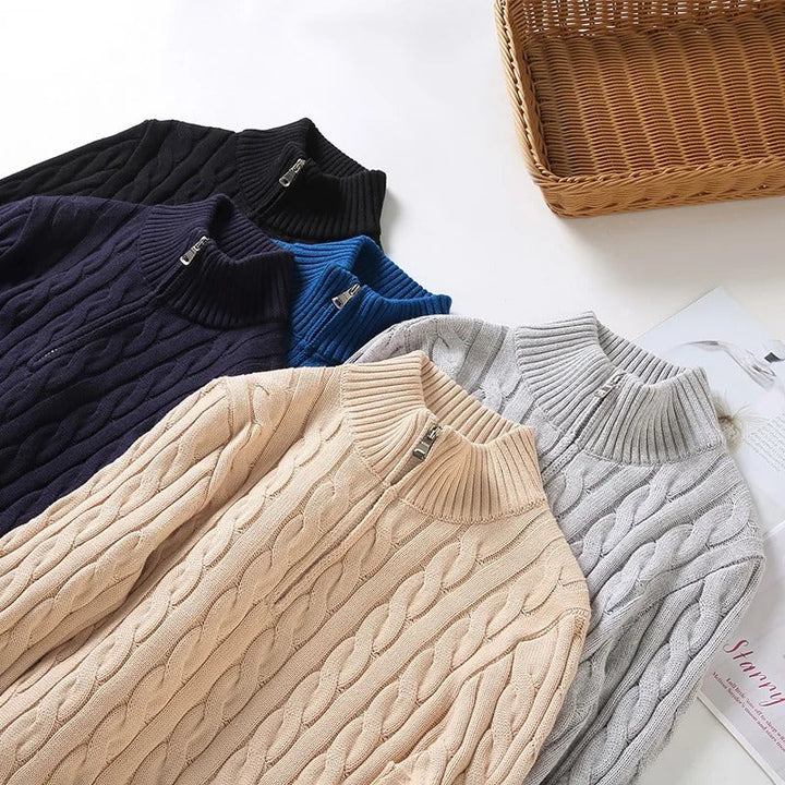 Drune | Herren Kabelstrick-Pullover mit Reißverschluss