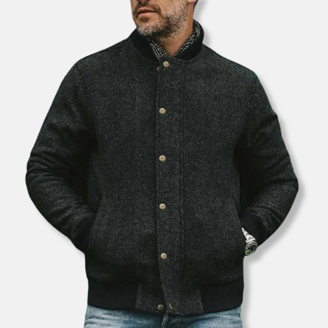Drune | Bomberjacke Lockere Passform Wollmischung Knopfverschluss Gerippter Saum