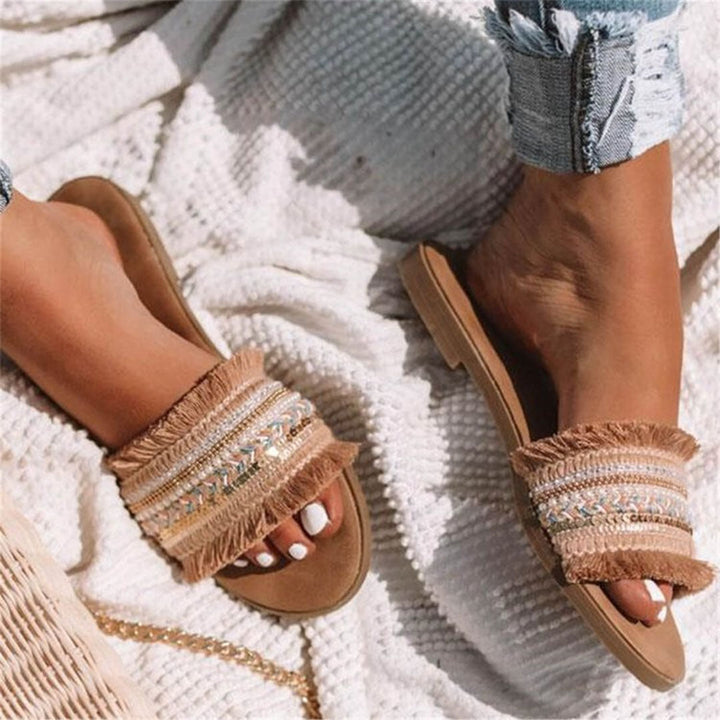 Drune | Pantoletten, Boho Stil, Flach, Sandalen, Sommerschuhe