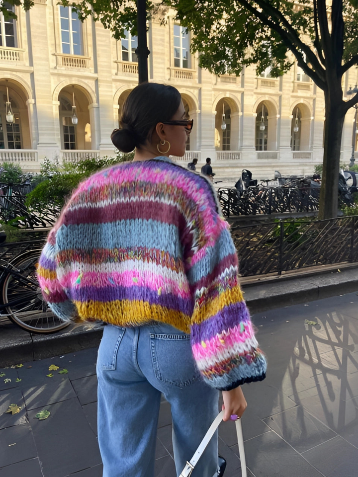 Drune | Patchwork Cardigan für Damen - Lange Puffärmel