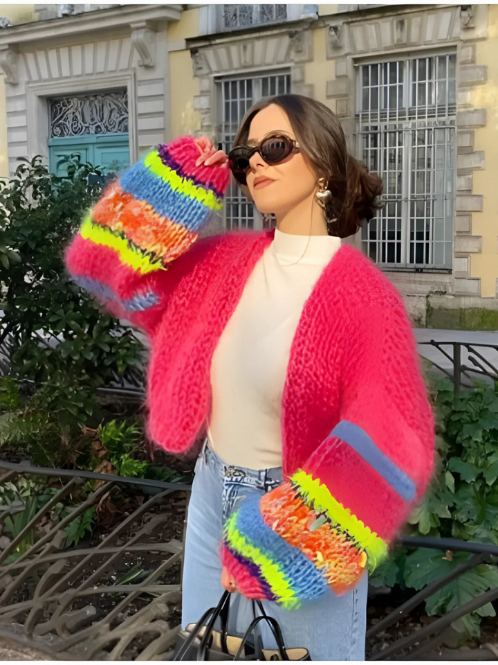 Drune | Patchwork Cardigan für Damen - Lange Puffärmel