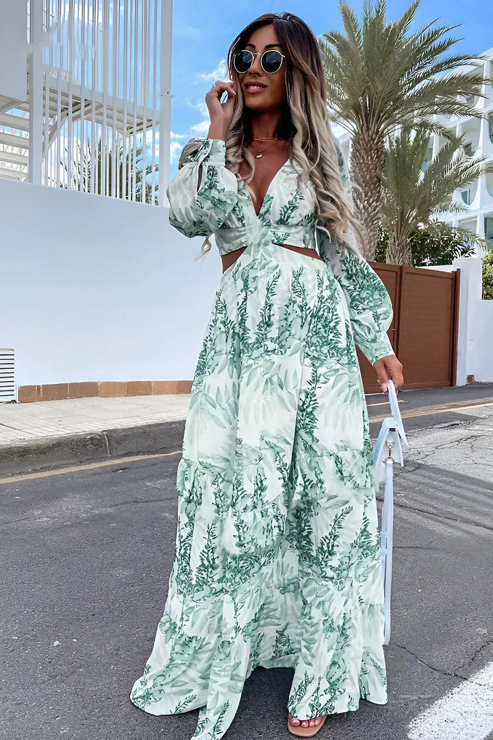 Drune | Elegantes Langarm-V-Ausschnitt-Kleid Mit Muster