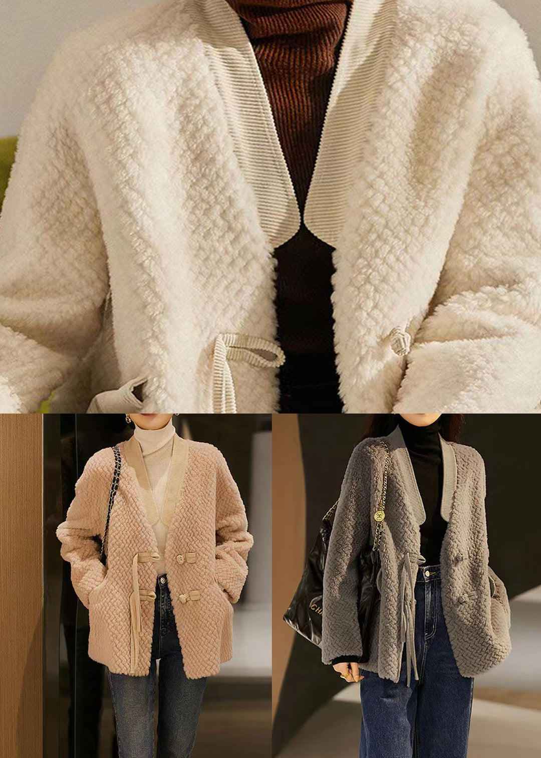 Drune | Taschen Patchwork Wolljacken mit Quastenknopf Winter