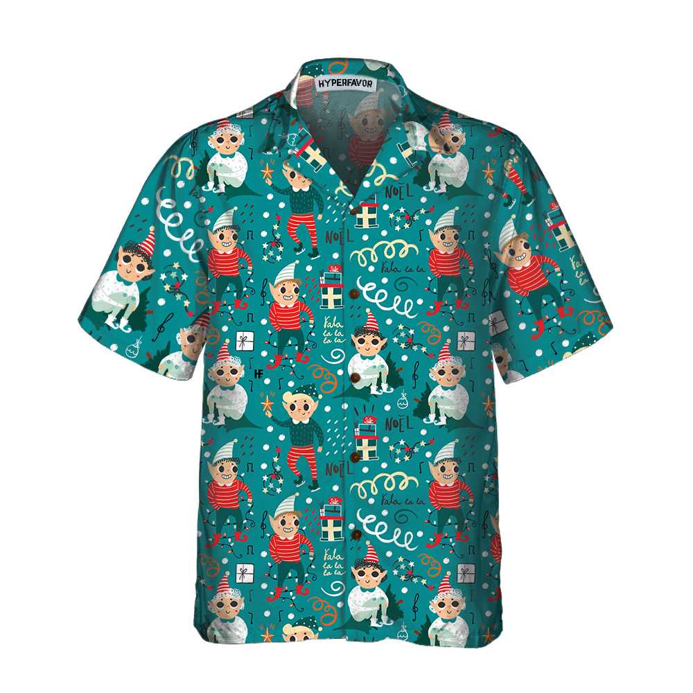 Drune | Verspielt Weihnachts-Elfen Hawaiian Shirt, Lustiges Elf Weihnachts-Shirt, Beste Weihnachtsgeschenk-Idee