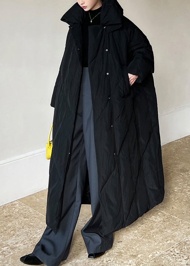 Drune | Größe Schwarze Knopf Taschen Patchwork Baumwollgefüllte Mäntel Winter