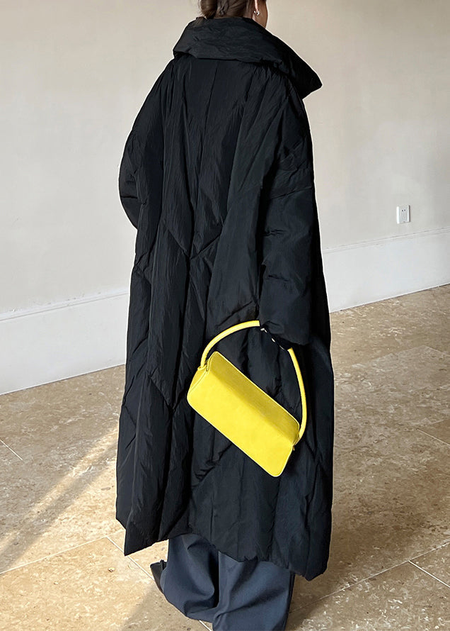Drune | Größe Schwarze Knopf Taschen Patchwork Baumwollgefüllte Mäntel Winter