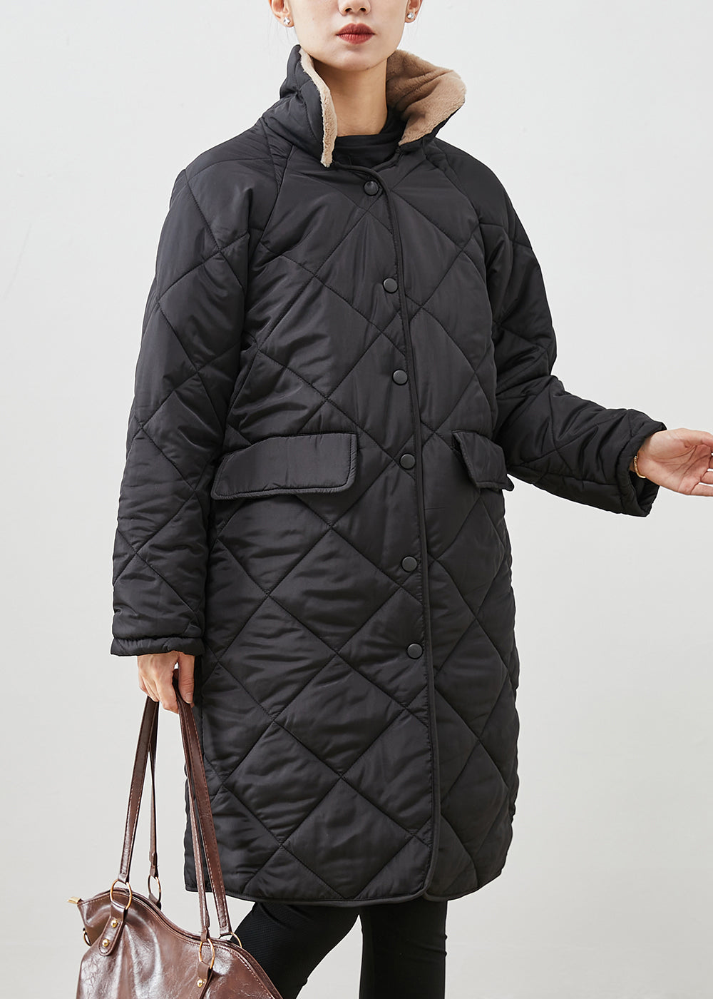 Drune | Größe Schwarzer Pelzkragen Taschen Dicke Gänsedaunenjacken Winter
