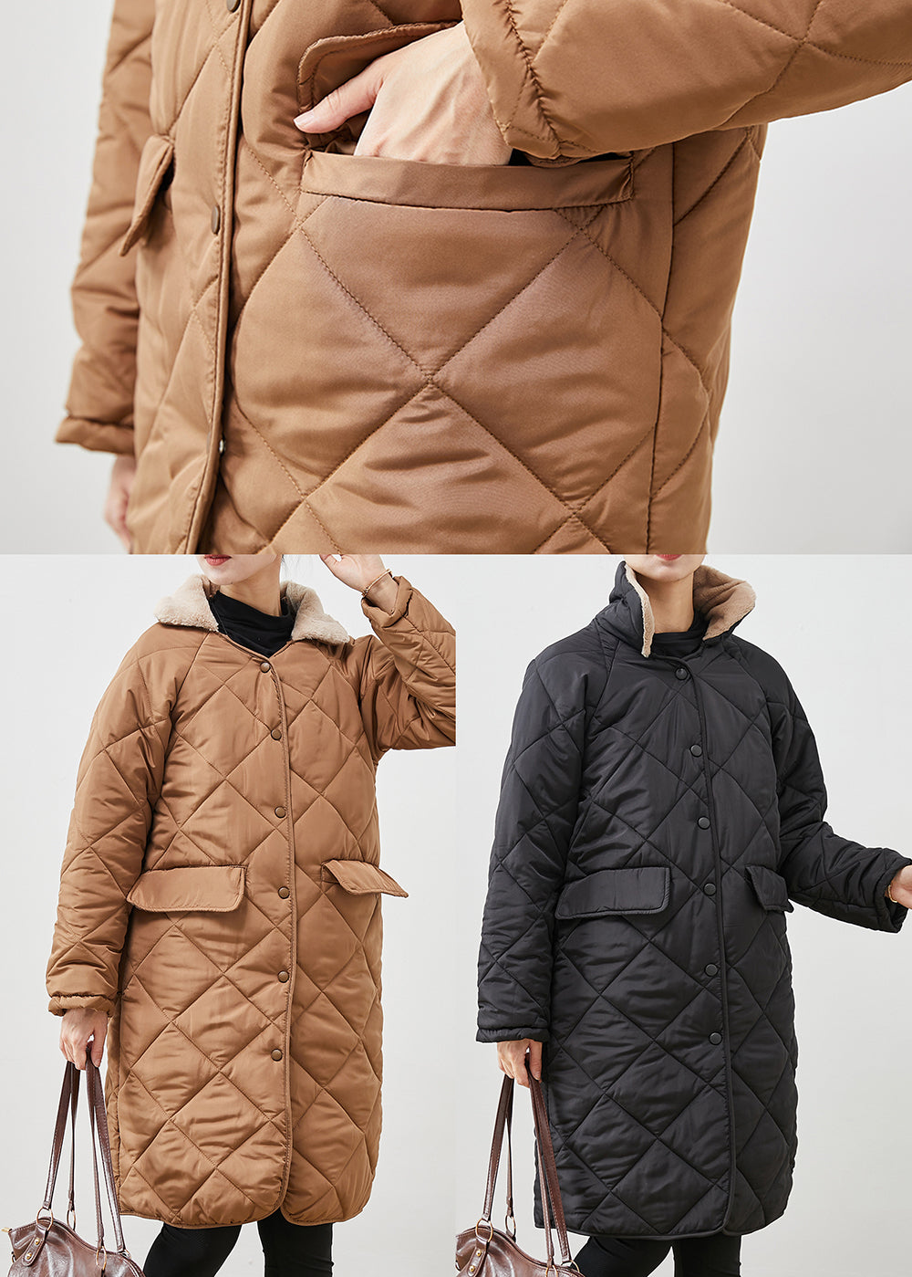 Drune | Größe Schwarzer Pelzkragen Taschen Dicke Gänsedaunenjacken Winter