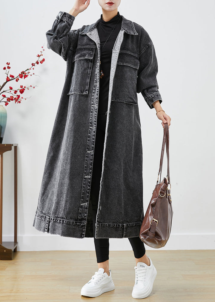 Drune | Größe Schwarze Übergröße Taschen Denim Trenchcoats